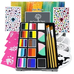 Bowitzki Professional Water Activated Face Paint Kit Split Cake Palette Rainbow Makeup in Carnival Party Festival Cosplay Makeup