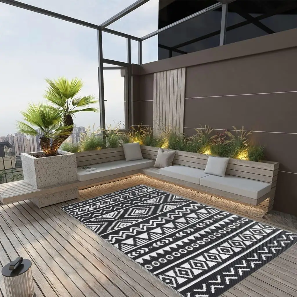 120x180 cm Black Outdoor Rug - Durable PP Material for Patio, Garden, and Deck