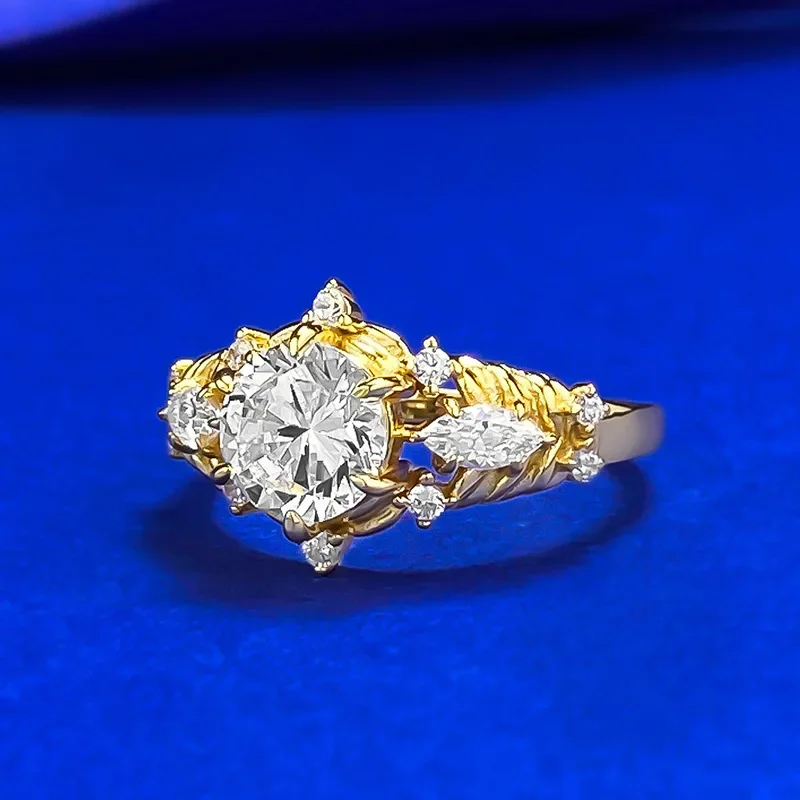 Apaison 7 mm High Carbon Diamond Rings For Women Wedding Engagement Party Gold Plated Ring Female Jewelry Gift