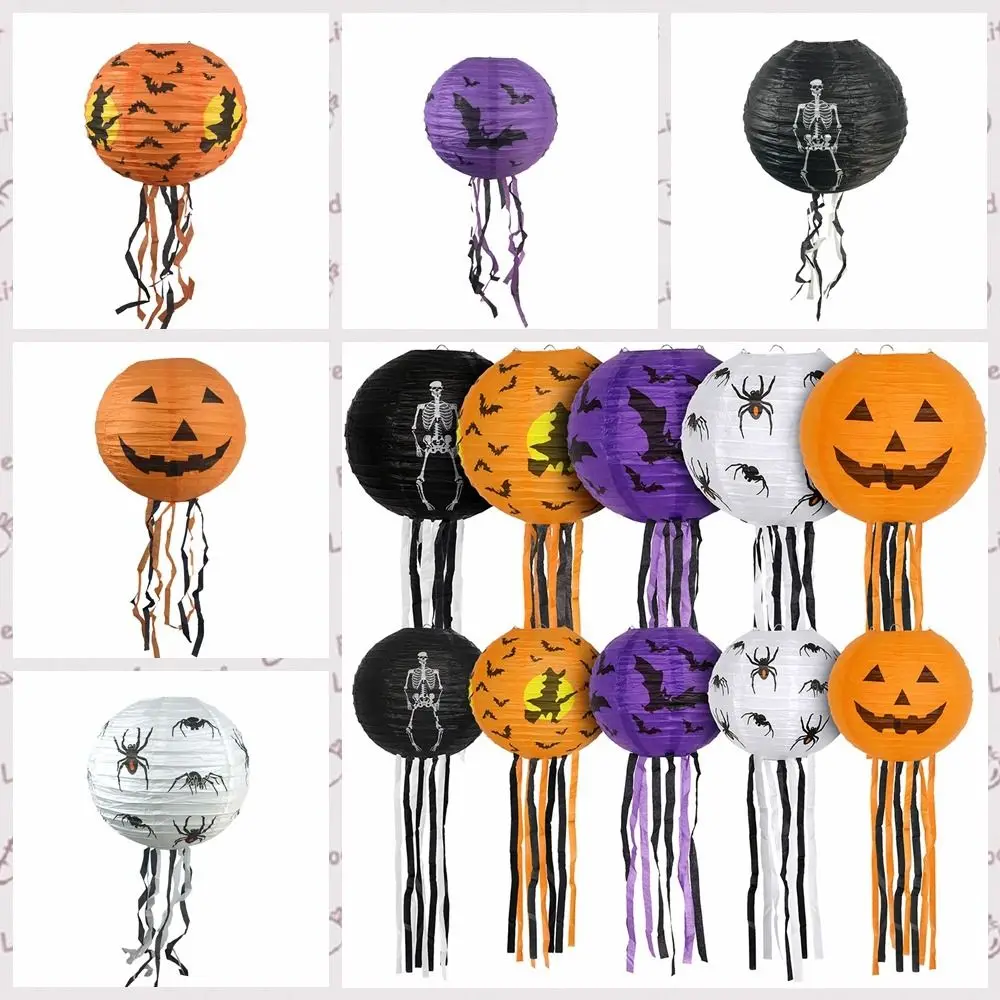 

DIY Bat Halloween Paper Lanterns Pumpkin With Tassels Hangingn Tassels Lantern Paper Skeleton Festival Props