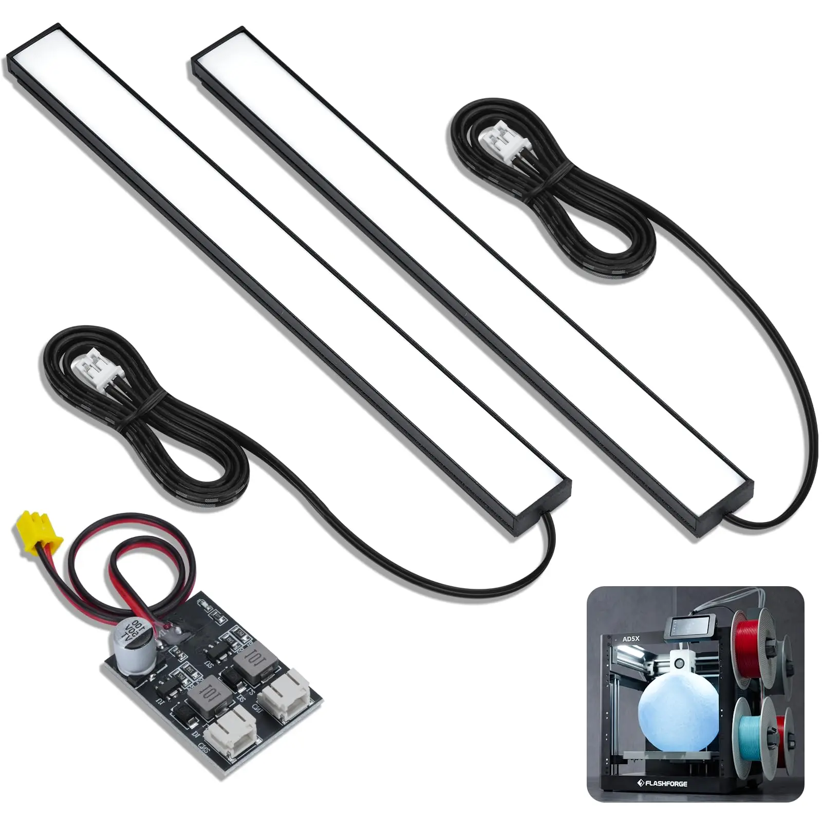 Magnetic LED Light Bar for Flashforge AD5X, AD5M, 24V 6500K, Flicker‑Free Dual‑Sided Eye‑Friendly, APP Control，3D Printer