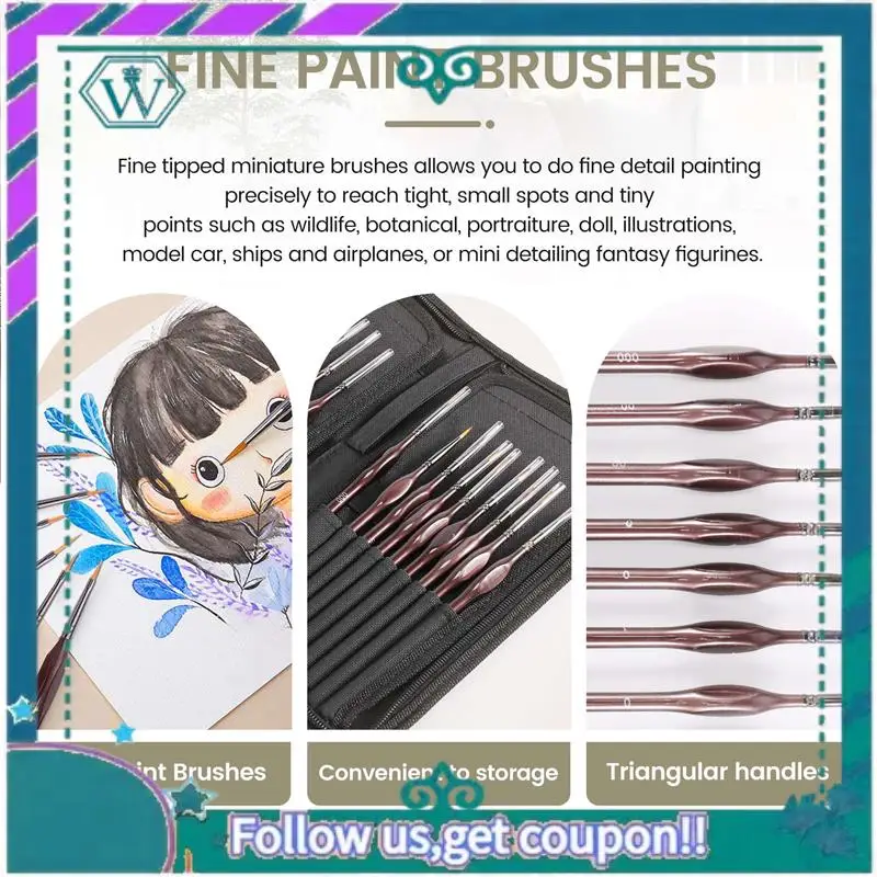A75Q-Detail Paint Brush Set,15Pcs Miniature Painting Brushes Kit,Professional Mini Fine Paint Brushes Set
