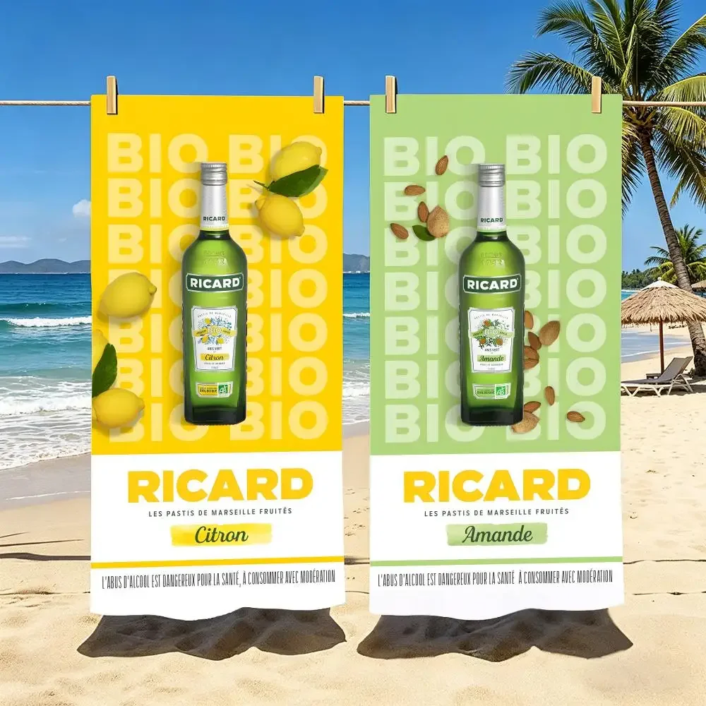 Brand Ricard LOGO Towel Beach Quick Towel Polyester Beach Towel Quick Dry Sand Free Bath Towel for Summer Pool Travel Vacation