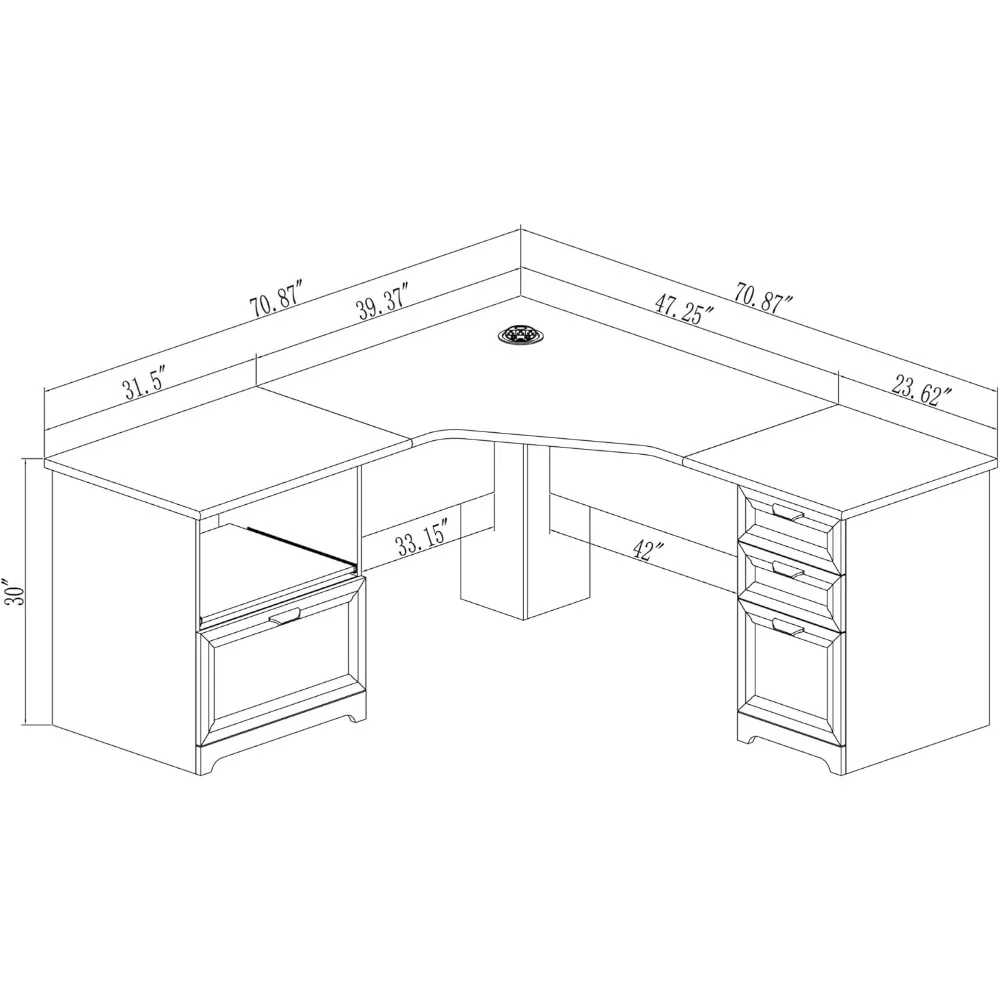 Mesa de canto em forma de L Magellan Performance de 71 pol., cereja