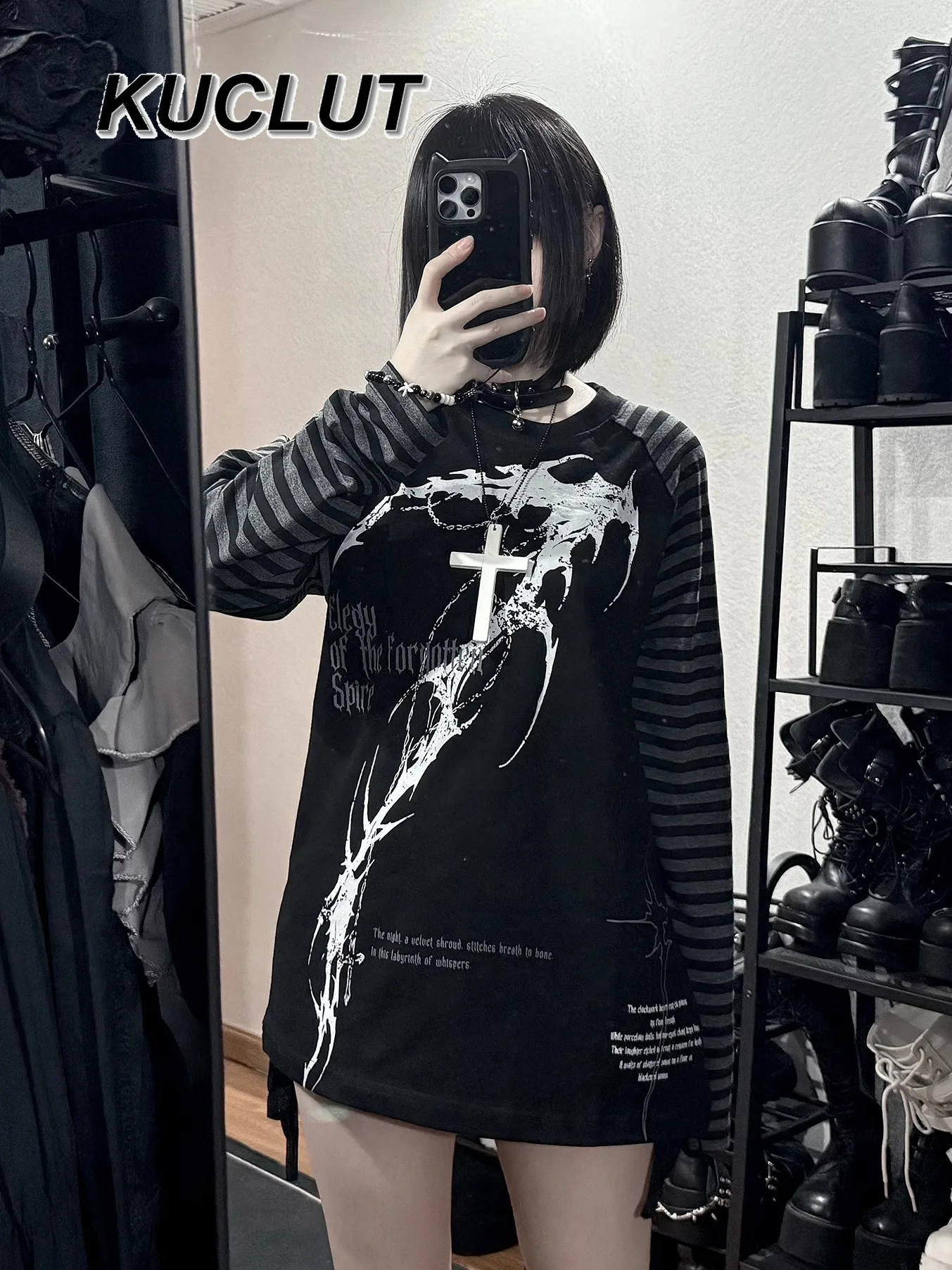 

Футболка с круглым вырезом Subculture, готическая темная футболка с длинными рукавами, полосатый повседневный топ для мужчин и женщин, весенне-осенние женские футболки