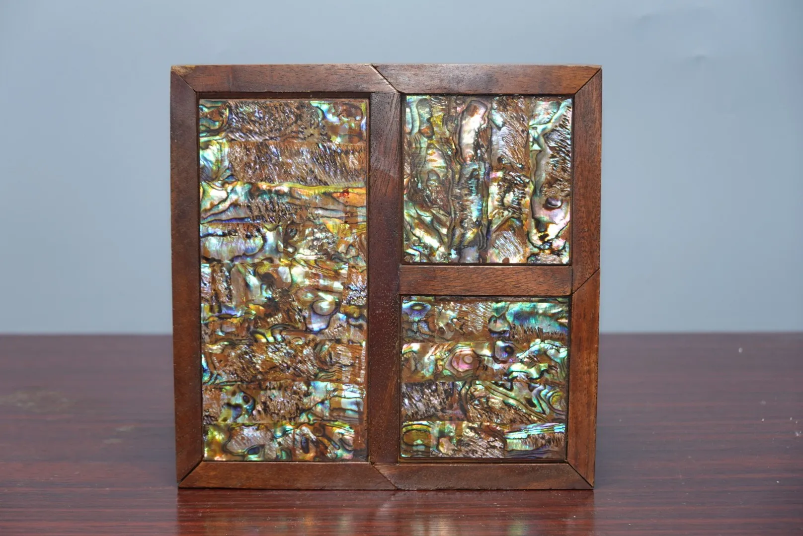 Chinese wood old collection rosewood inlaid with shell three open jewelry box decoration