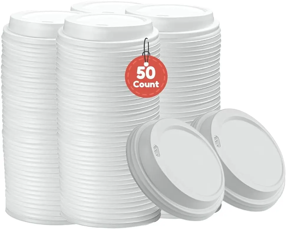 

Dome Coffee Cup Lids for 10-24 oz Paper Cups with Topping Room and Hot Warning, 50 Pack