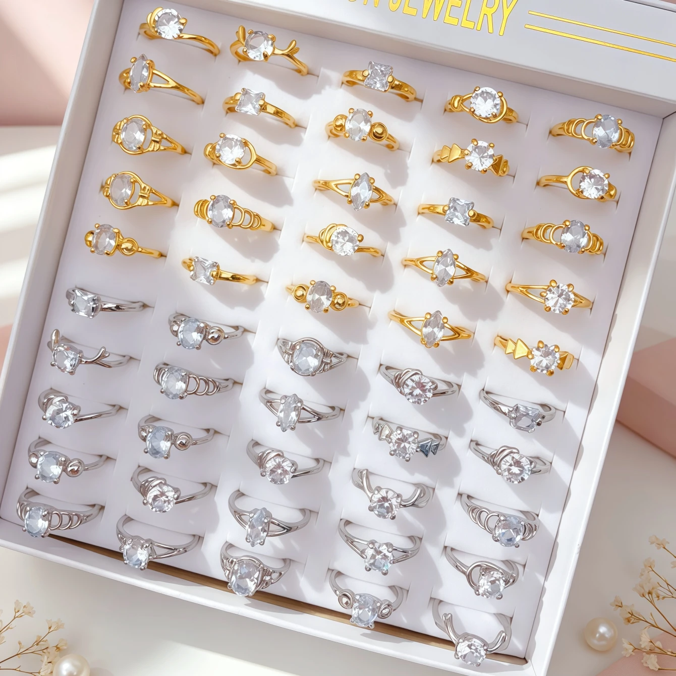 8/15/25/35/50Pieces Fashion Cubic Zircon Rings Set For Women Mix Style Elegant Trendy Wedding Engagement Daily Jewelry Gifts