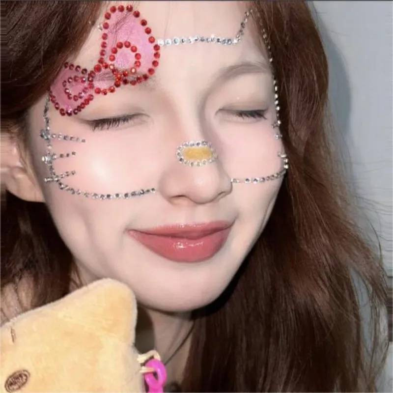 Sweet Anime Kawaii Ins Fashion Hello Kitty Face Stickers Cute Handmade Diy Christmas Makeup Acrylic Flash Diamond Stickers Gifts