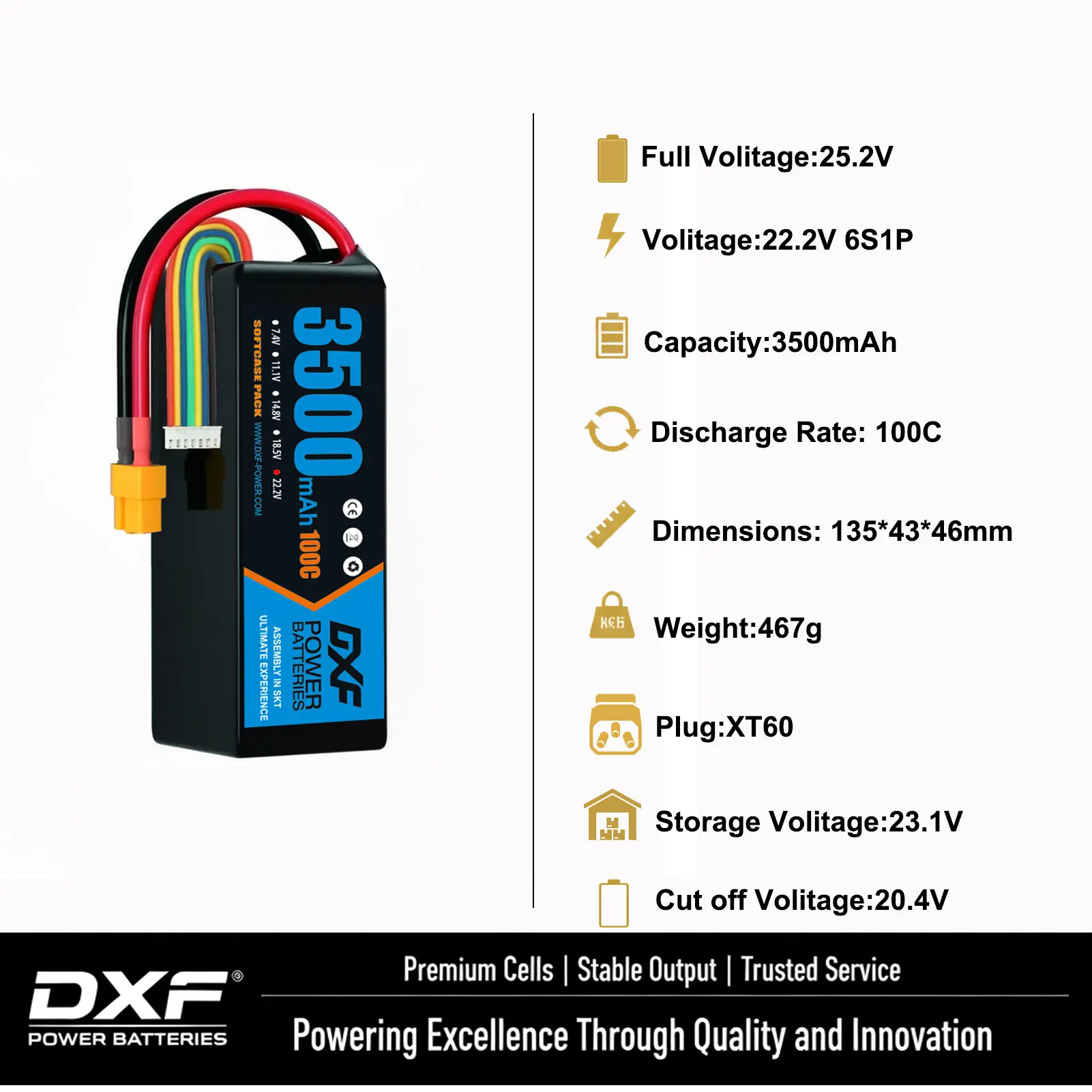 DXF Lipo Battery 6S 22.2V 3500mAh 4200mAh 5200mAh 7000mAh 10000mAh 80C 100C for 1/8 1/10 RC Car Truck Boat