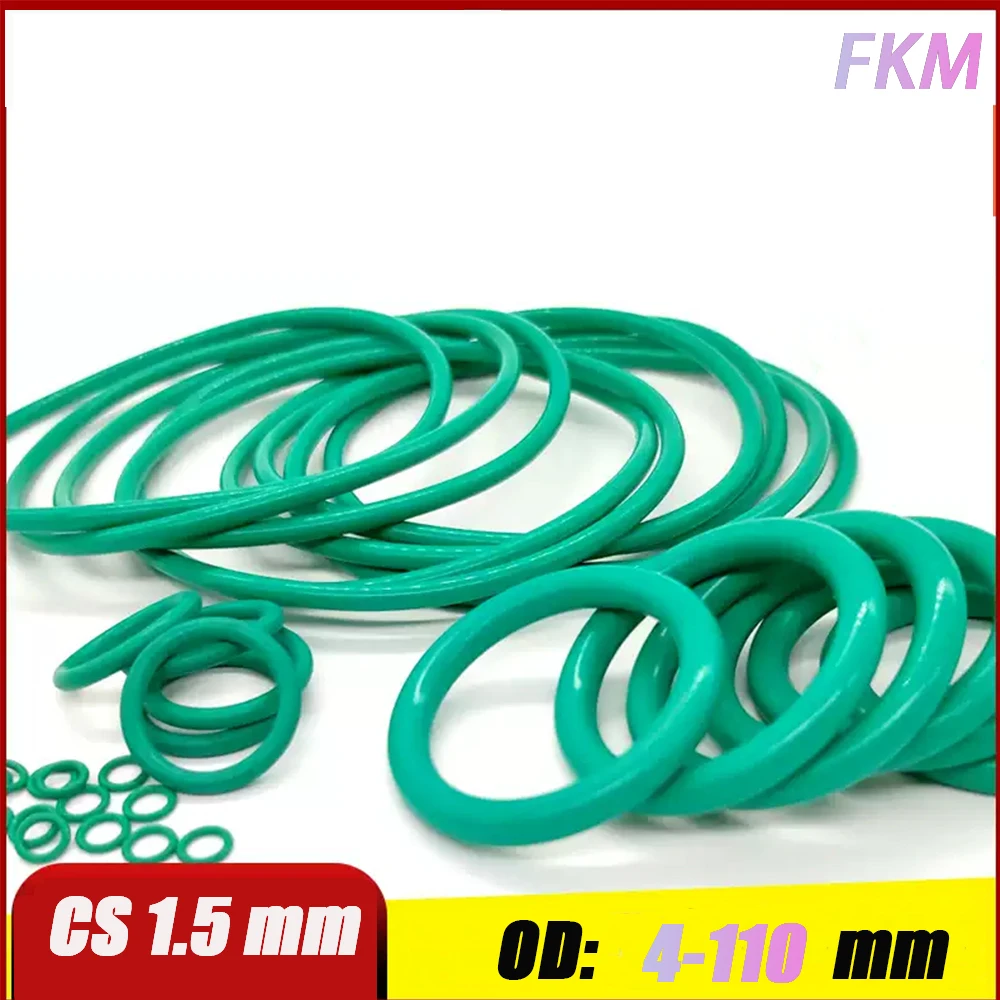 5-20Pcs FKM Green Fluorine Rubber O Ring CS 1.5mm OD 4~110mm O-Ring Sealing Gasket Washer Oil Resistant Acid & Alkali Resistant