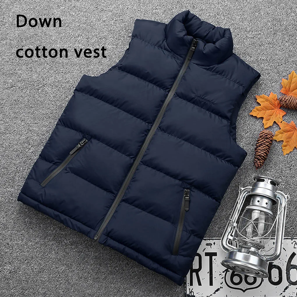 Men Jacket Down Vest Autumn Winter Warm Stand-up Collar Body Warmers Fashion Wind-proof Clothing Coat Zipper Pocket