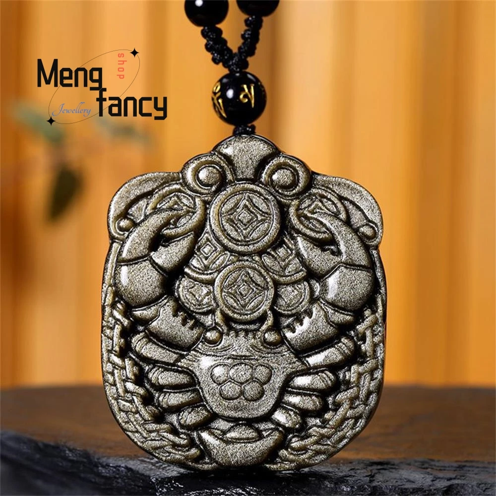 

Natural Gold Obsidian Wealth Crab Pendant Charm Fashion Engraver Fine Jewelry Men Women Amulet Mascot Best Selling Holiday Gift
