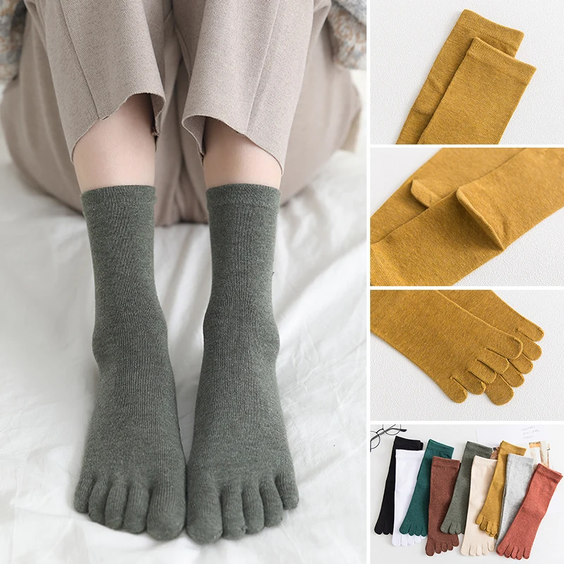 

6 Pairs/Lot Cotton Five Finger Short Socks For Woman Girl Solid Breathable Soft Elastic Harajuku Socks With Toes Hot Sell