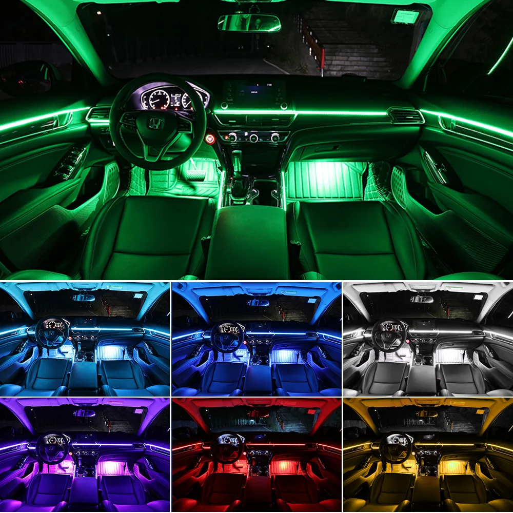 18 in 1 LED Car Ambient Light RGB 64 Color Acrylic Fiber Optic Guide Light Strip For Car Interior Decoration Atmosphere Lamp APP