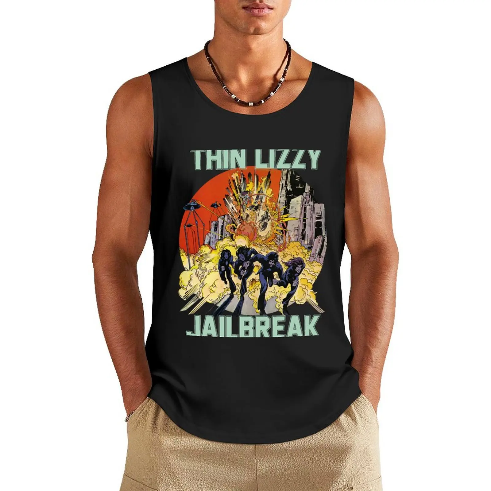 Thin Lizzy Jailbreak Explosion Vintage Black Print T Shirt Tank Top T-shirt man T-shirt men