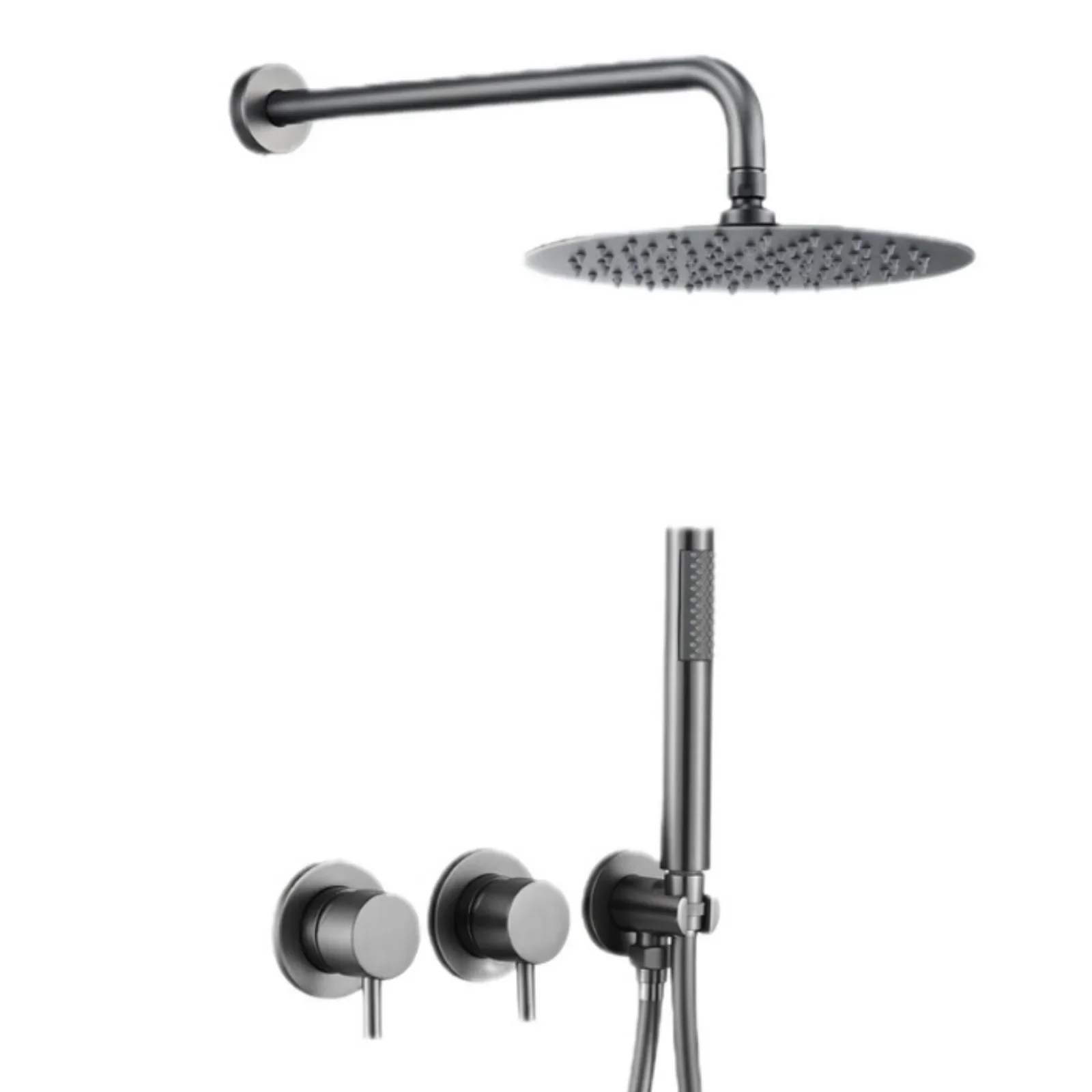 Luxury Concealed Shower System, Gray Color, Copper, Embedded Wall-Mounted Shower Head Set