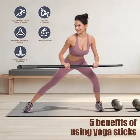 60 요가 스틱 조정 가능한 스테인레스 스틸 스트레칭 막대 (폼 핸들 포함) 요가 자세 교정기 균형을위한 운동 바