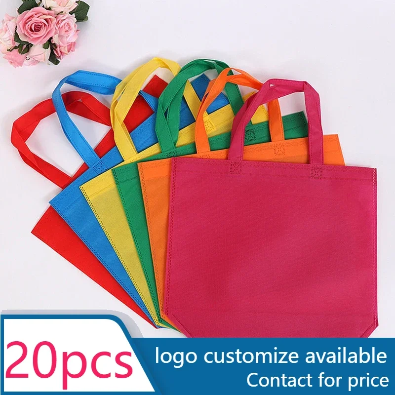 20 pcs Wholesales  Custom Logo Non Woven Fabric Shopping Bags Reusable Tote Bag with Handle for Packaging/Gift/Storage