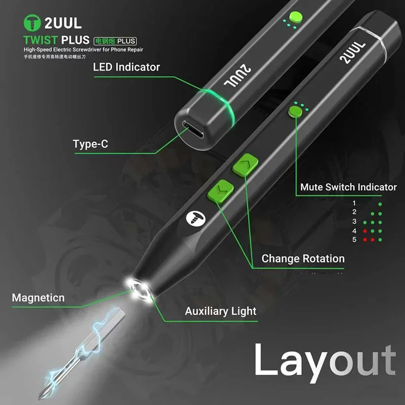 

2UUL Twist Plus High-Speed Electric Screwdriver for Phone Repair Torque Protection Precision Screwdriver Phone Disassembly