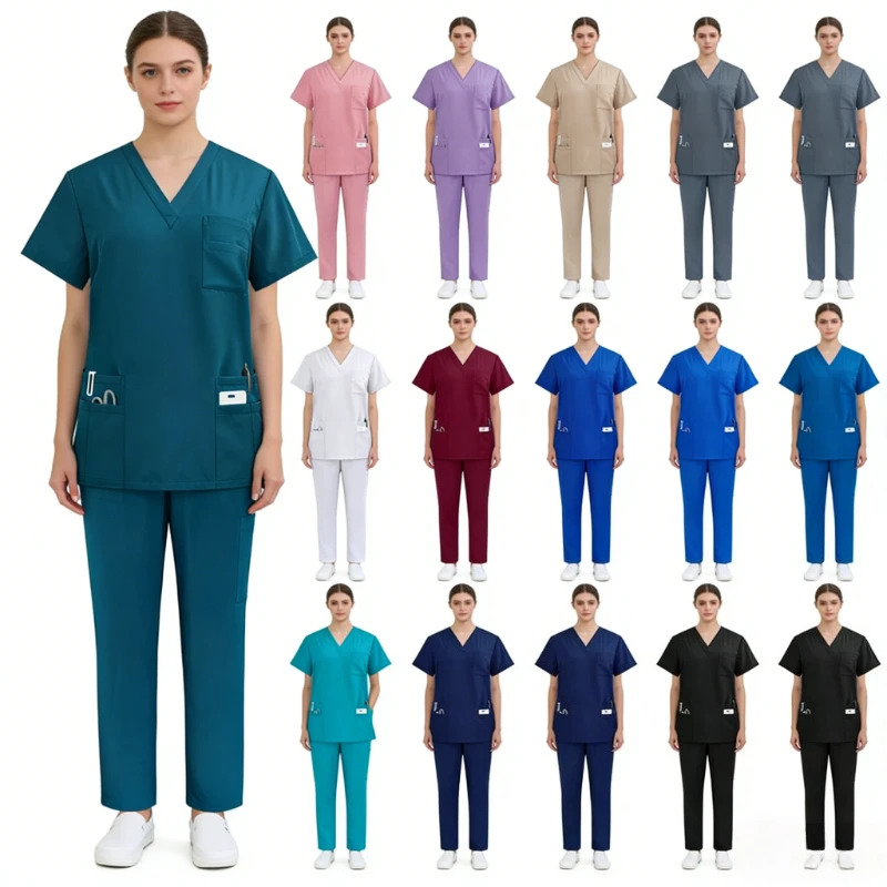 

Unisex Quick Dry Medical Scrubs Set Casual Soft Comfortable Work Uniform for Hospital Doctors Nurses and Medical Staff Employees