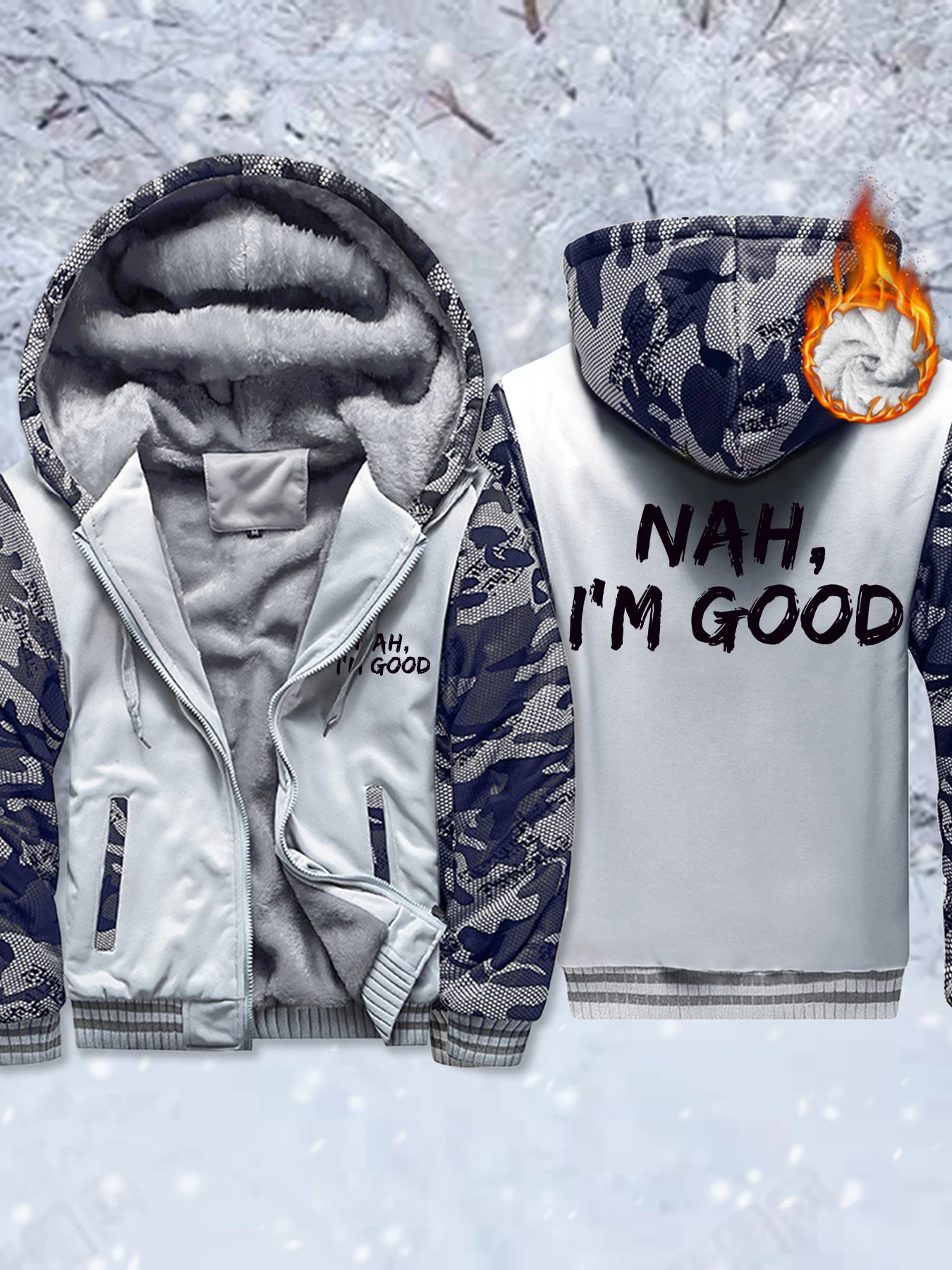

Nah I'M Good Print Зимние мужские базовые куртки с карманами Флисовая спортивная одежда на молнии Утепленное теплое пальто Повседневная удобная верхняя одежда