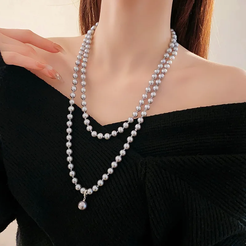 Rhinestone Double Layered Pearl Necklaces for Women French Vintage Dainty Elegant Collarbone Chain Light Luxury Advanced Jewelry