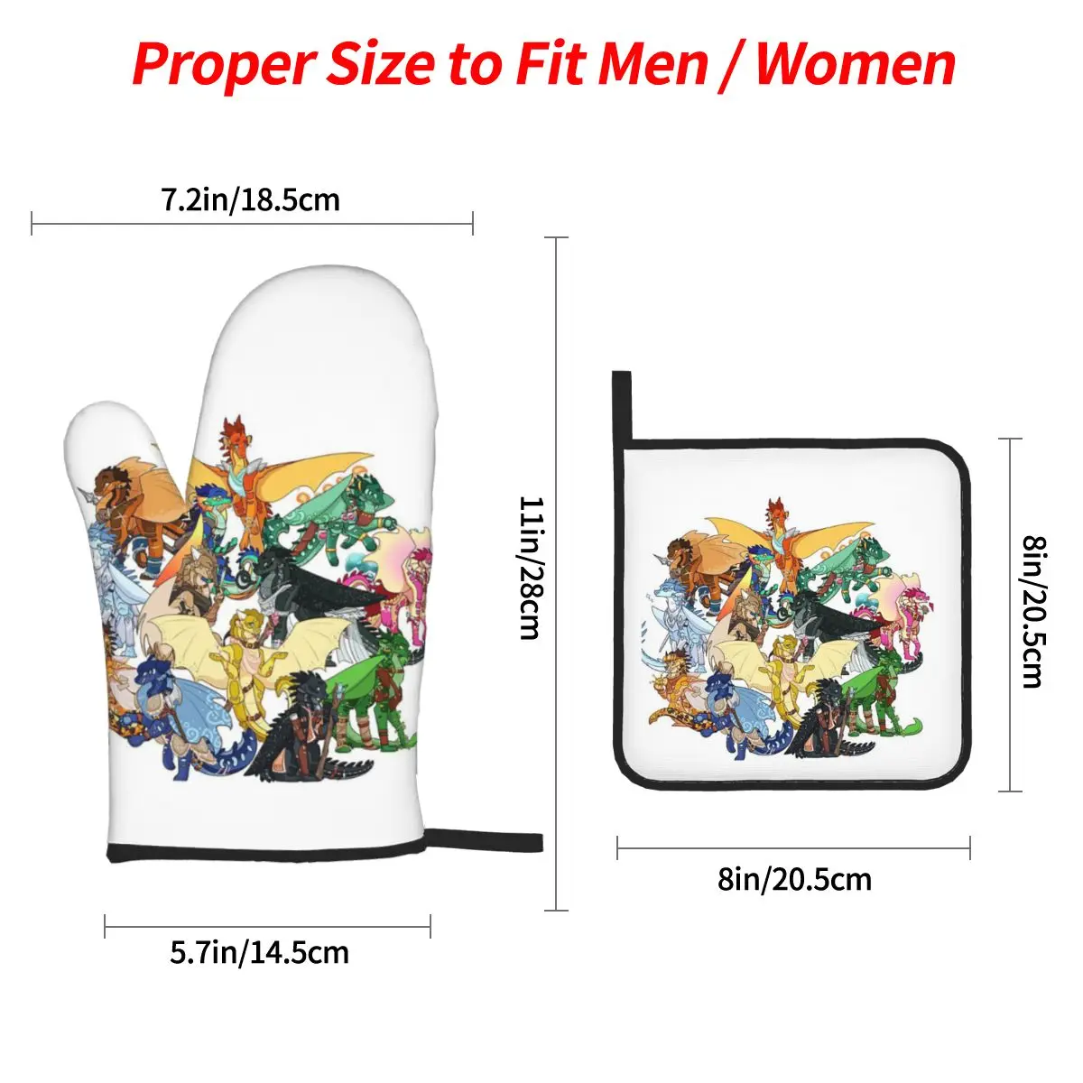 Wing Of Fire All Dragon Oven Mitts and Pot Holder Sets of 4 for Baking Kitchen Cooking Grilling Resistant Non-Slip Gloves