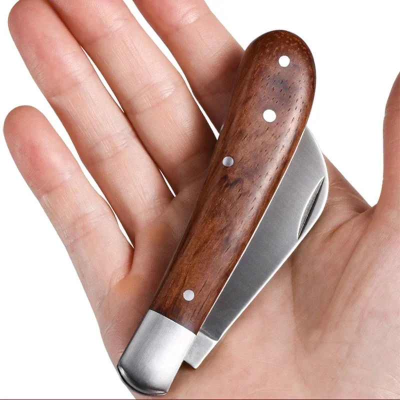 10cm Garden Grafting Knife Stainless Steel Mushroom Electrician Folding Pocket Knife EDC Hand Tool Wooden Handle Camping Gadgets