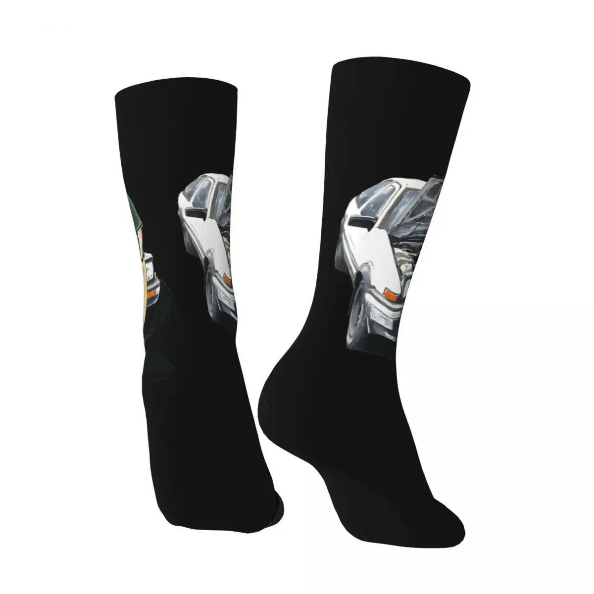 Happy Funny Men's compression Socks Takumi Initial D Sticker Retro Harajuku Initial D Hip Hop Novelty Seamless Crew Crazy Sock