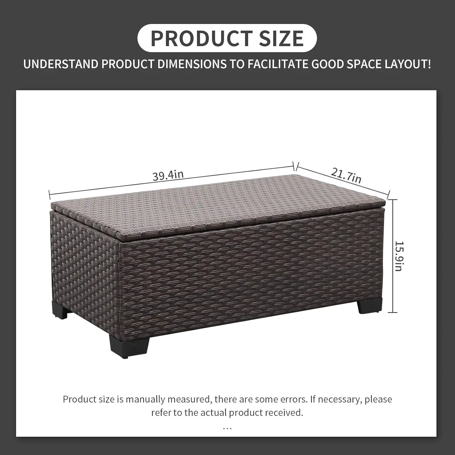 Outdoor Storage Table Wicker Patio Coffee Table All-Weather Wicker Side Table with Waterproof Cover, Brown