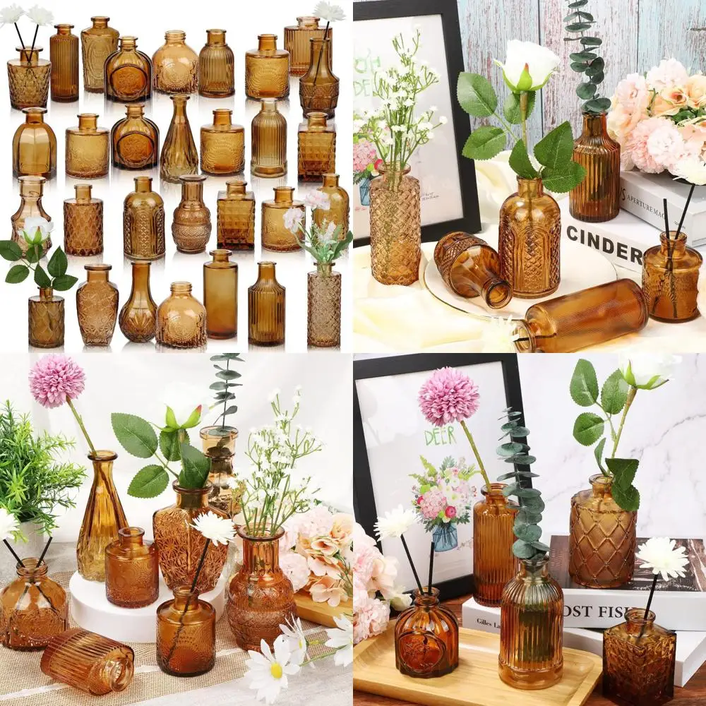 مجموعة مزهرية برعم زجاجي كهرماني مكونة من 30 قطعة - مزهريات زهور صغيرة عتيقة للقطع المركزية والديكورات المنزلية #1