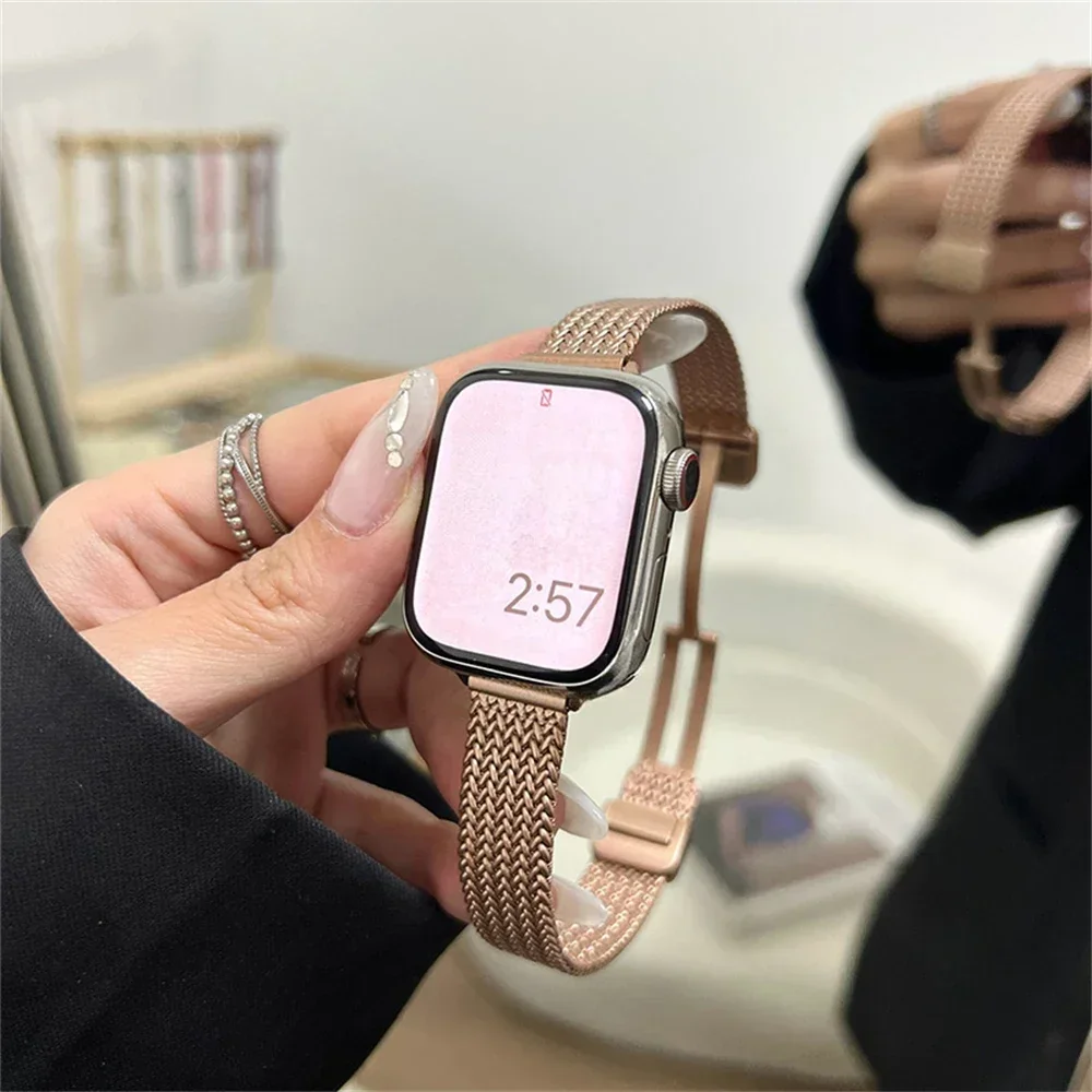 Luxury Slim Metal Magnetic Strap for IWatch 9 8 7 SE 6 Girl Wrist Band for Apple Watch 41mm 40mm 38 45 44 49mm Ultra Bracelet