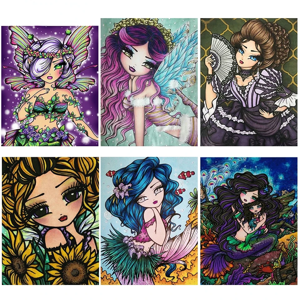 5D DIY Diamond Painting Cartoon Girl Flowers Full Diamond Embroidery Mosaic Cross Stitch Set Rhinestone Picture Retro Home Decor