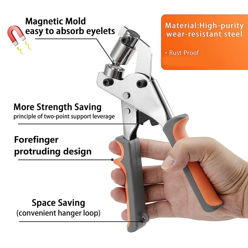 Grommet Tool Kit Manual Grommet Machine As Shown Plastic+Metal Handheld For Fabric Paper With 500Pcs 3/8 Inch(10Mm) Silver