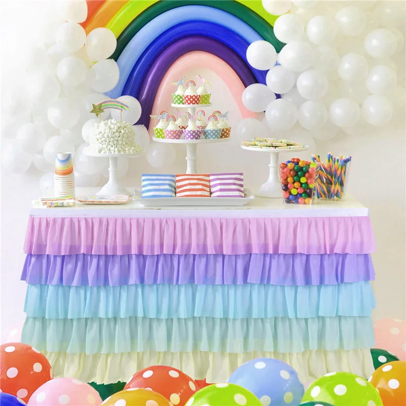 

1.83mx0.77m/3.75mx0.77mChiffon Table Skirt for Birthday Parties, Gauze Tutu, Wedding Decorations, Pleated, Decade