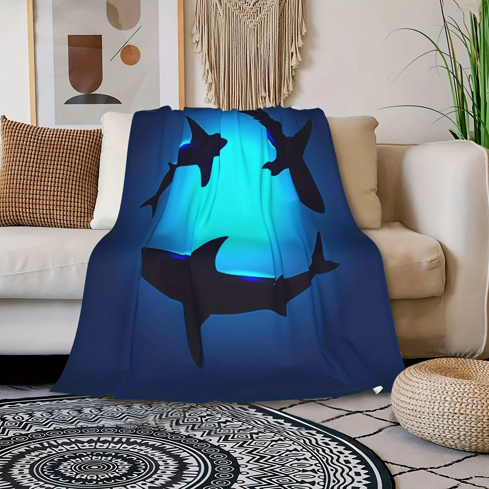1pc Ultra-Soft Micro Fleece Blanket Shark Blanket Cartoon Cute Marine Animal Ligtweight Cozy Soft Print Throw Blankets for Women