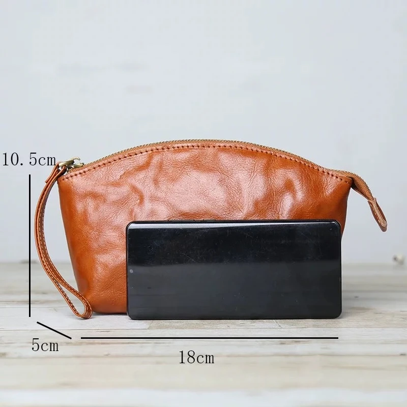 Genuine Top-Grain Leather Vegetable-Tanned Craft Large-Capacity Wallet, Cosmetic Bag, Phone Pouch and Clutch Bag, Unisex