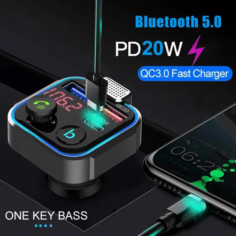 

Car Bluetooth 5.0 FM Transmitte PD 20W QC3.0 Dual USB Fast Charger Handsfree Audio Receiver Car MP3 Player Support U Disk