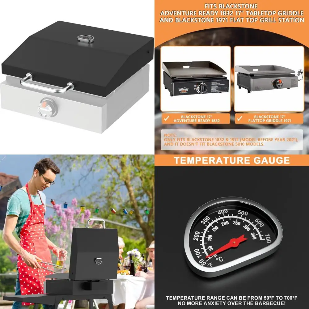 

17 Hinged Lid for Tabletop Griddle with Handle and Accessories, Black Stone Cover