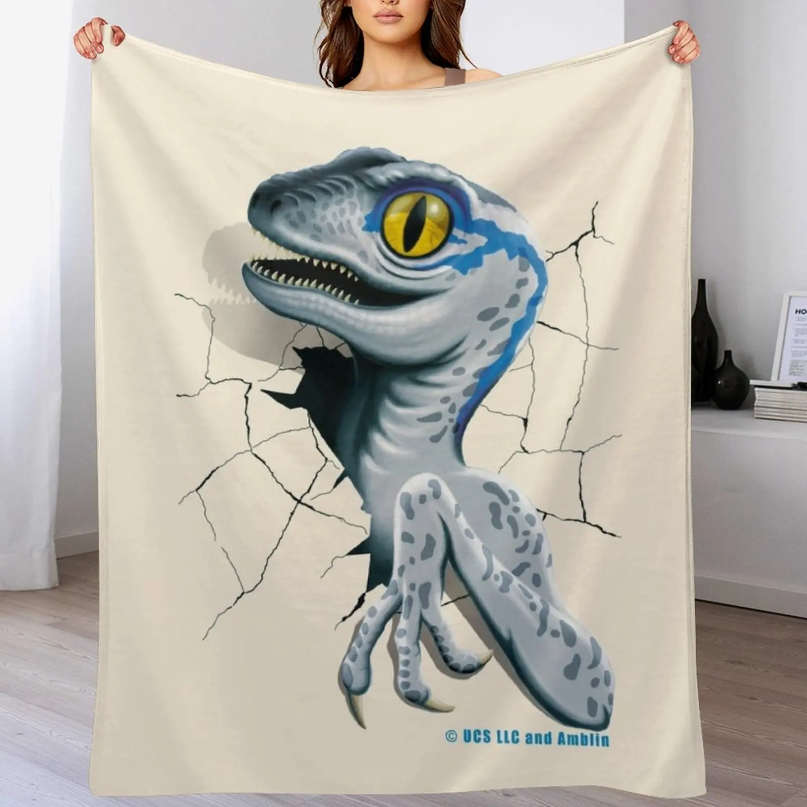 

Jurassic World - Baby Blue Velociraptor Throw Blanket Retros Summer Beddings Blankets