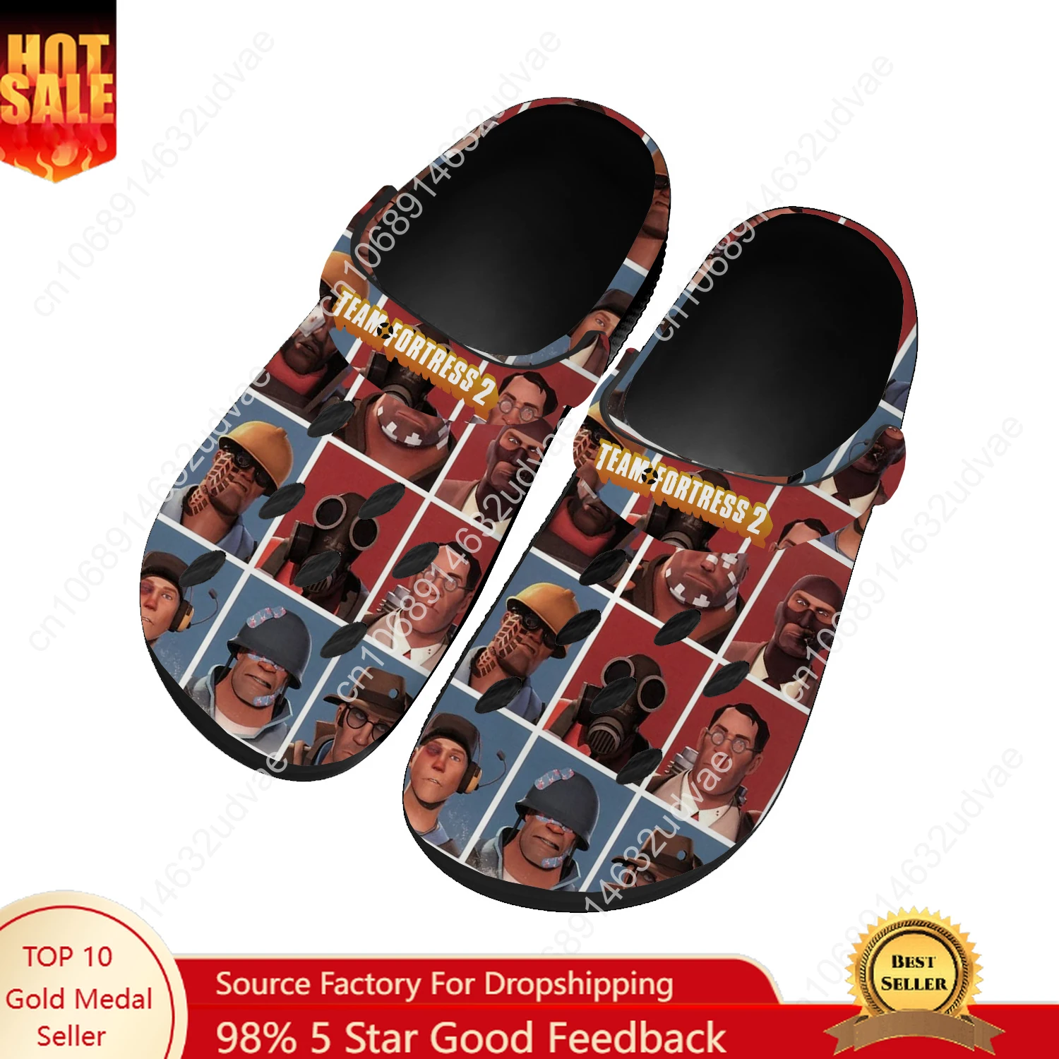 

Team Fortress 2 Water Shoes Men Women Teenager High Quality Home Garden Clogs Custom Sandals Beach Breathable Hole Slippers