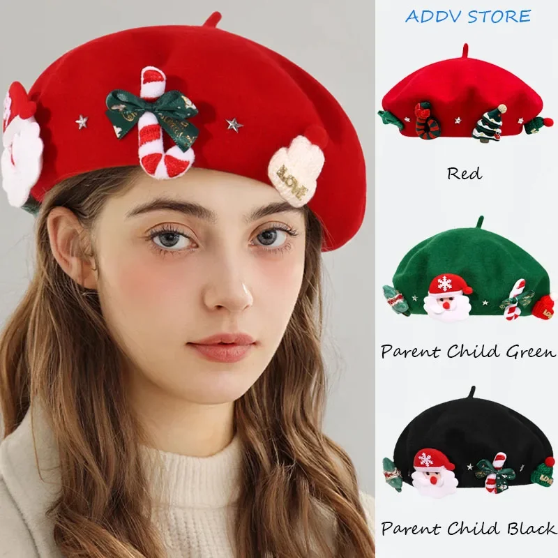 

Parent-child Christmas Beret Vintage Hat Female Winter Beret Warm Student Cap Painter Hats for Women Sombreros De Mujer