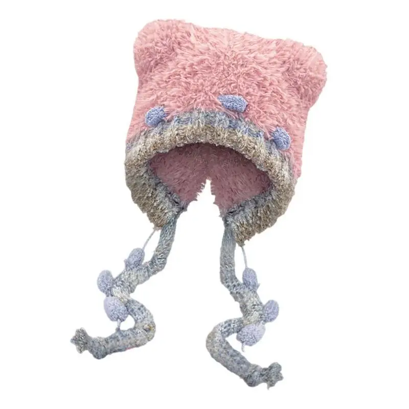 

652F Bear Ears Plush Hat Winter Ear Muff Hats Head Warmer for Teens Girl Daily Use