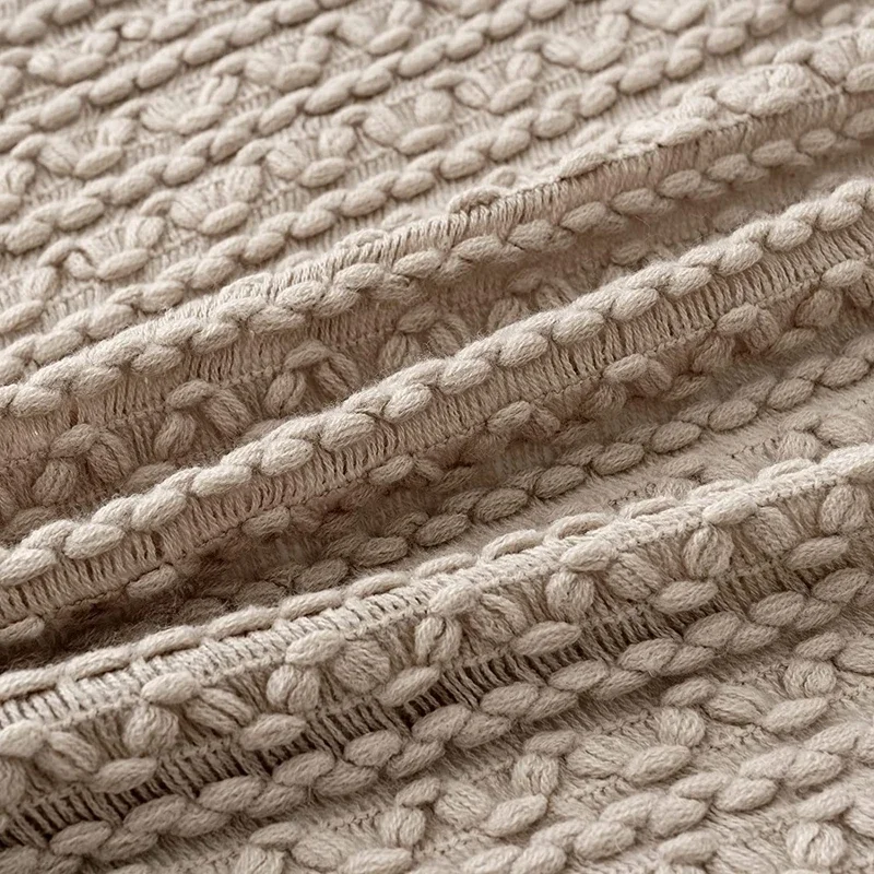 Khaki Boho Chunky Knitted Blanket with Tassel Vintage Luxury Sofa Couch Bedspread Summer Farmhouse Style Big Size Bed Cover Gift