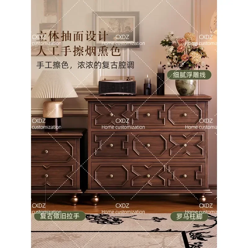 Retro Solid Wood Storage Cabinet Living Room Bedroom TV Stand Wall Side Locker Chest Furniture
