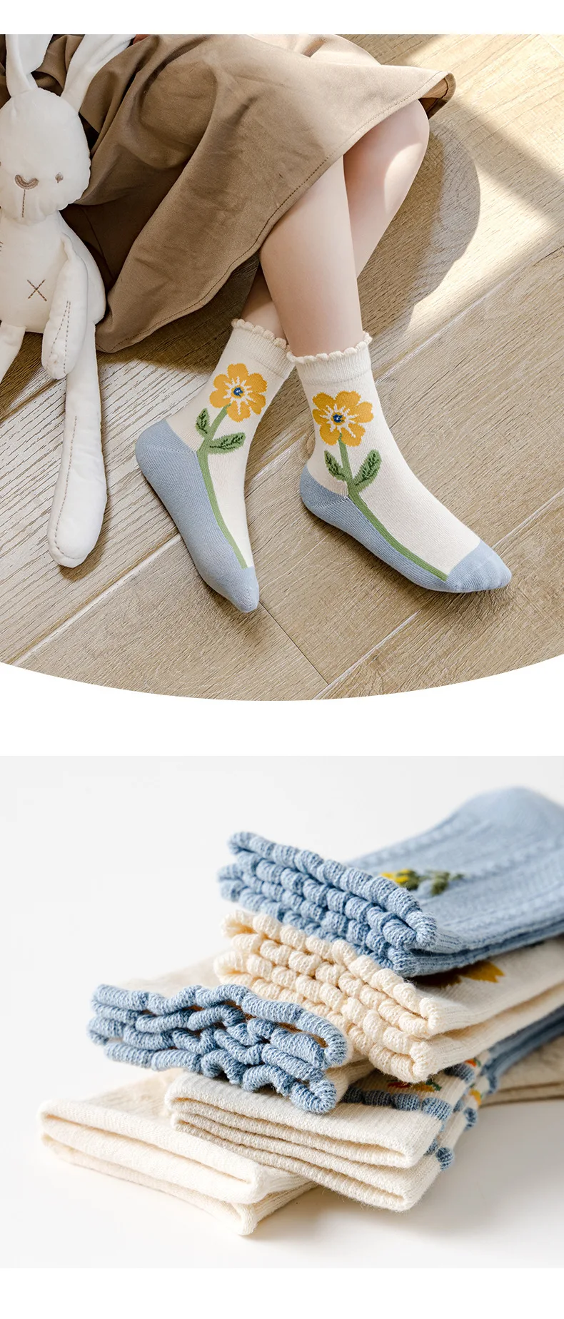5 Paar Kinder-Blumensocken Kleinkind-Mädchensocken Frühling Herbst Blumenstickerei Atmungsaktive Kindersocken – Detail 5