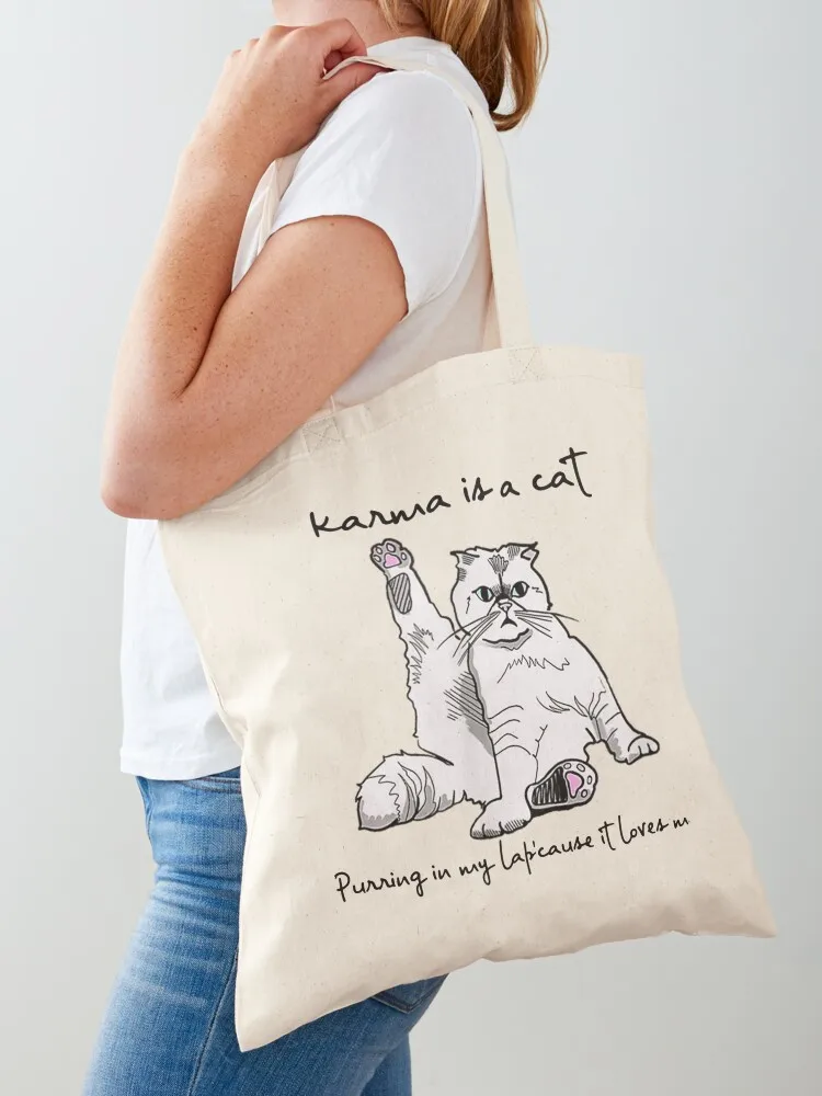 

Karma is a cat purring in my lap cause it loves me Tote Bag bags for women Women's beach bags eco pack shopping bag