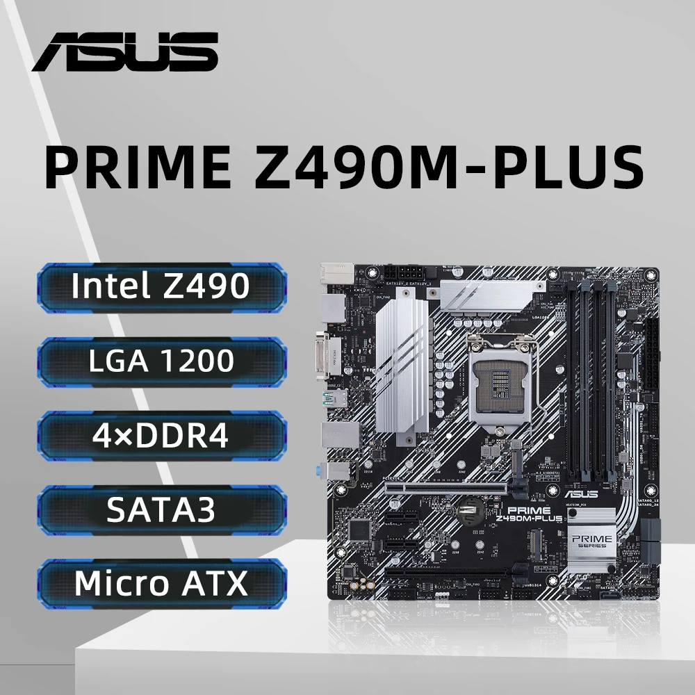 ASUS PRIME Z490M-PLUS Motherboard Socket 1200 Support i9-10900K i7-10700F i5-10600KF i3-10305 DDR4 3200MHz M.2 NVME HDMI mATX