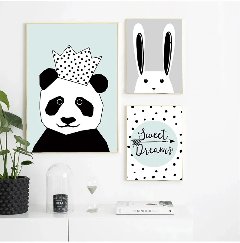 Simple Nordic Style Prints Cartoon Panda s Canvas Painting Wall Art Stars Picture Baby Kids Room Rabbit Home Decoration